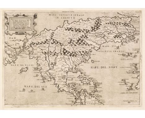 America. Forlani (Paulo), Il Disegno del discoperto della nova Franza, il quale s'e havuto ultimamente dalla novissima naviga