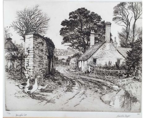 Harold Sayer (1913-1993), three etchings - 'Dingle's Cot, 'Old Jolly's Wych Elm' &amp; 'The Dovecot', the largest 30cm x 22cm