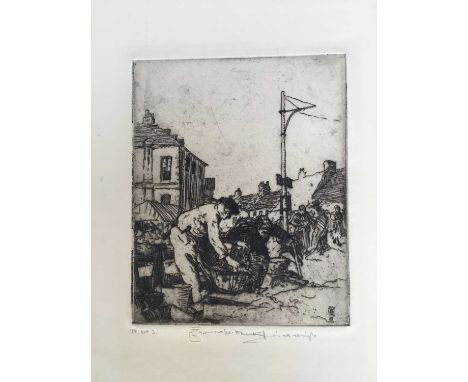 William Lee Hankey (1869-1952) etching, Market traders, signed and with blind stamp, 13 x 10cm, and another by the same hand