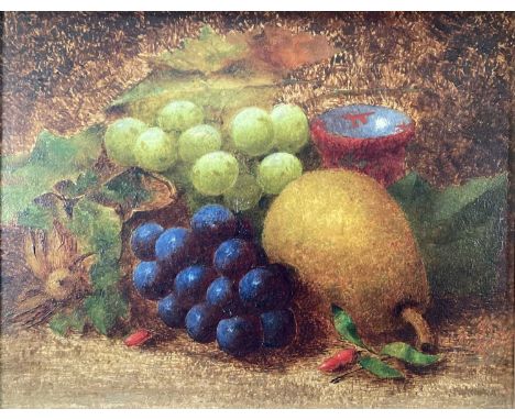 English School 19th century, oil on board, still life of fruit, oil on board, in gilt frame. 18 x 24cm.