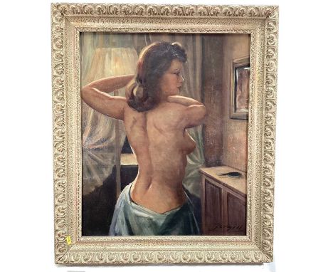 Toralf Jergill (20th Century) oil on canvas - Female Nude, signed, 59cm x 49cm, framed