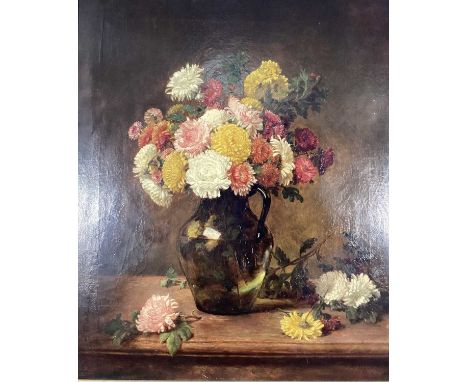 A. Morgan, oil on canvas - Still life of Dahlias, signed, dated 1883, 75cm x 62cm, in gilt frame