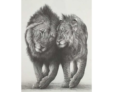 Gary Hodges, 'Friendship', limited edition pencil signed print of two lions, 370/1250, 39cm x 30cm, framed and glazed