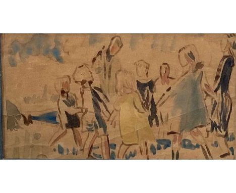 Early 20th century impressionist school, watercolour on paper, a game of ring-a-ring-o-roses. In a blue painted frame and mou