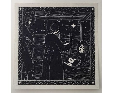 Eric Gill (1882-1940) wood engraving, Nativity with Midwife, St Joseph Standing, 1913, (Skelton P14), 5.2 x 5.4cm. Provenance