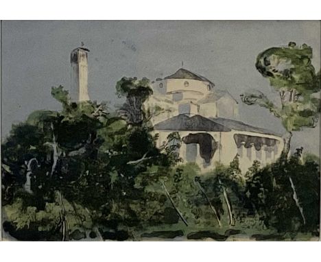 20th Century Print - Italian church scene, indistinctly signed, 20cm x 29cm, in glazed frame