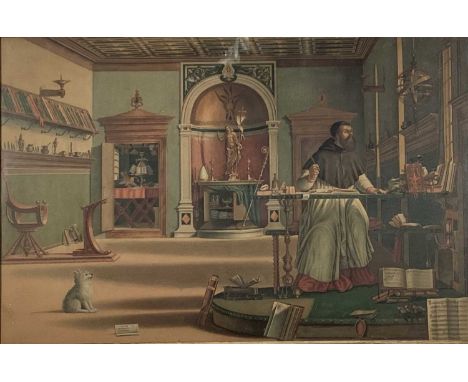 19th century engraving - the Vision of Saint Augustine of Hippo in his study, after Vettore Carpaccio in the Scuolo di San Gi