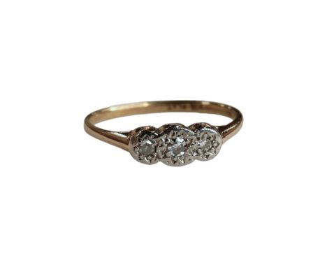 9 CARAT GOLD DIAMOND 3 STONE RING 