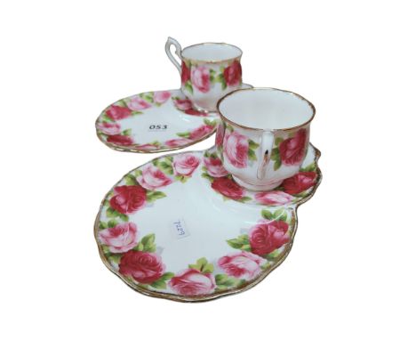 PAIR OF ANTIQUE ROYAL ALBERT OLD ENGLISH ROSE TENNIS/TV CUPS &amp; SAUCERS 