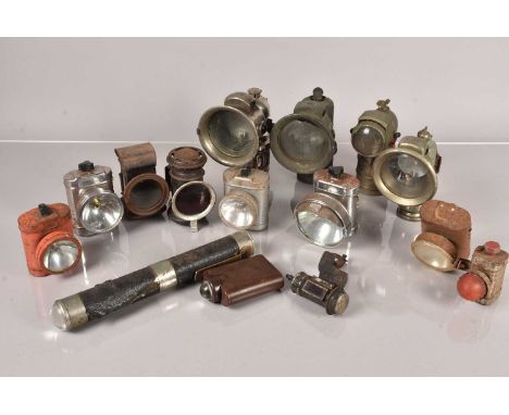 A collection of Bicycle and other vehicle lamps, to include British Miller, Ever-Ready, Grosvenor Miscanlite, Westwood Royal 
