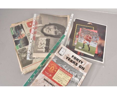 Manchester Utd Memorabilia, Forty Years On Programme with ticket 1998, five small prints of Cantona, Robson and Solskjaer, co