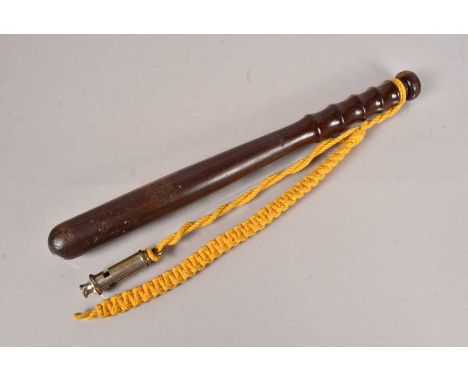 An ARP wooden truncheon and whistle, having ARP engraved into the shaft, also stamped '570 R', 39.5cm, together with ARP whis