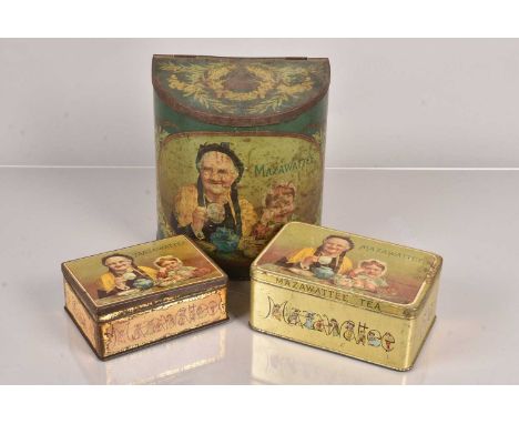 A large Mazawattee 'Old Folks at Home' Caddy, of Semi-Circular form, plus two rectangular examples, 22cm x 20cm x 13cm (3)