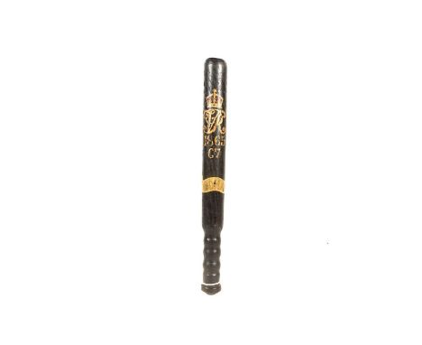 A Victorian Greater Manchester Police Constable wooden Truncheon, for Oldham, having Victorian Crown with Cipher, dated 1865,