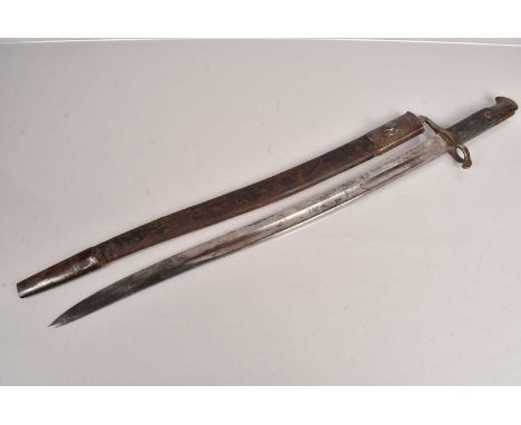 An 1856 Yataghan bayonet and scabbard, marked with a Crown S14, scabbard AF (2)