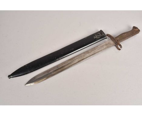 A British EB41 Ersatz bayonet, having stamp to the spine of the 36cm ling, single edged, single fullered blade, complete with