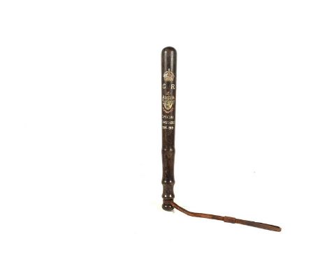 A WWI period Special Constable wooden Police truncheon for Smethwick, West Midlands, having transfer decoration, with Crown G