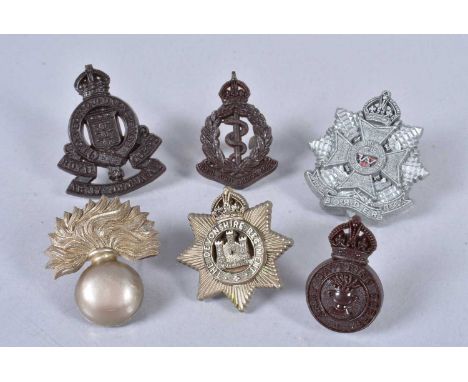 A group of WWII Plastic Economy cap badges, comprising The Border Regiment, The Devonshire Regiment, Royal Army Medical Corps