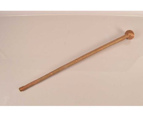 An African Knobkerrie, having 59cm long shaft with small bulbous end, the whole body being bound in wire