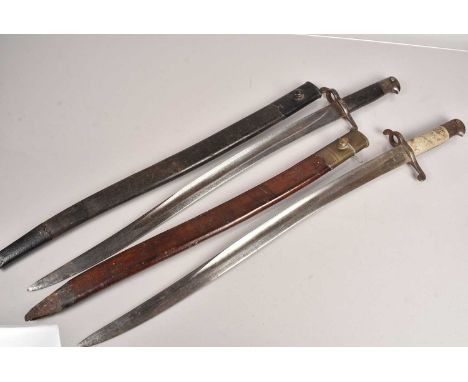 A Unit Marked 1856 Yataghan bayonet and scabbard, engraved DBRA and 825, with Crown 20 stamp to the bade, together with anoth