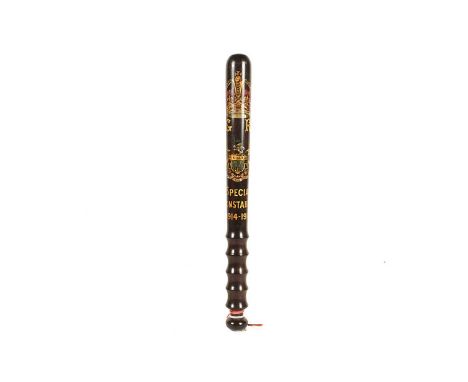 A George V Special Constabulary wooden Police truncheon for Salford, having transfer Crown and GR cipher, with 'Integrity and