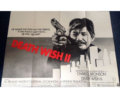 Movie poster Death Wish 2. 40x30 Quad movie poster (Grade A) from the 1982 film Death Wish 2 starring Charles Bronson and Jil