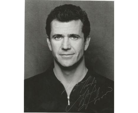 10x8 signed B/W photo by the actor Mel Gibson. Mel Colmcille Gerard Gibson AO (born January 3, 1956) is an American actor and