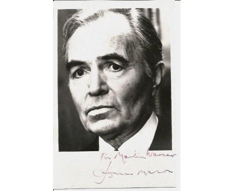 James Mason 5x4 signed B/W photo signed by the actor James Mason dedicated to Martin. English actor. Mason achieved considera