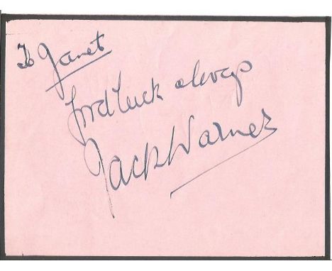 Jack Warner 6x5 signed album page by the actor Jack Warner dedicated to Janet. Jack Warner, OBE (born Horace John Waters, 24 