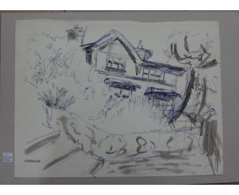 Kyffin Williams (1918-2006), Craiglea, biro and wash sketch, signed with initials and inscribed; together with four caricatur