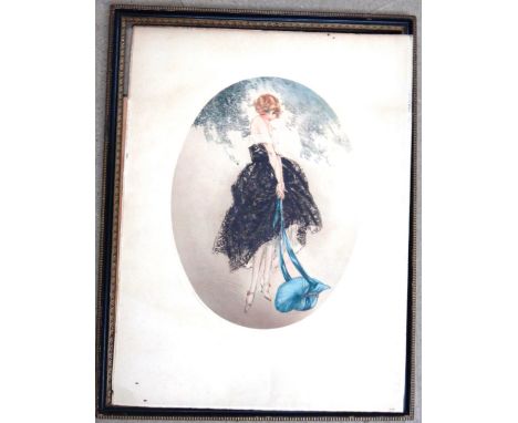 After Louis Icart, Le Bonnet Bleu, colour etching, oval, 42cm x 32cm. 