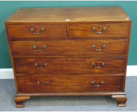A George III mahogany chest of two short and three long graduated drawers, on ogee bracket feet, 112cm wide x 93cm high x 53c