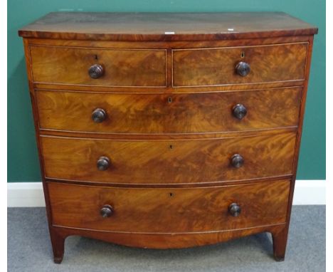 An early Victorian mahogany bowfront chest of two short and three long graduated drawers, on bracket feet, 106cm wide x 103cm