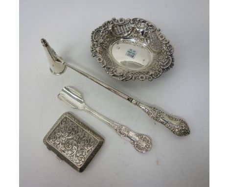 Silver and silver mounted wares, comprising; a Victorian King's pattern cheese scoop, (probably converted from a tablespoon),