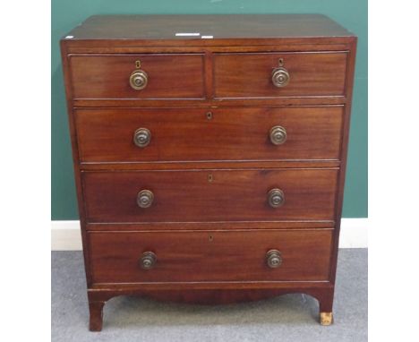 A George III mahogany chest of two short and three long graduated drawers, on bracket feet, 88cm wide x 49cm deep x 106cm hig