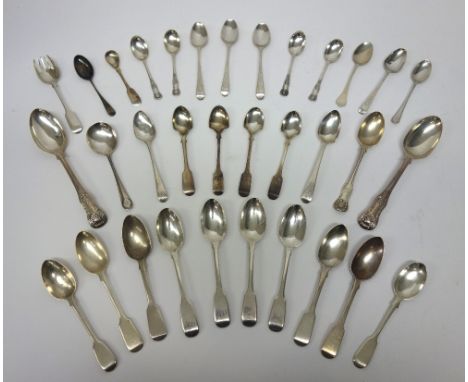 Silver, comprising; two double struck King's pattern dessert spoons, London 1829, four fiddle pattern teaspoons, London 1856,