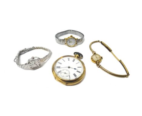 A gentleman's gold cased, keyless wind, openfaced pocket watch, the gilt jewelled lever movement detailed DF & Co, gilt metal