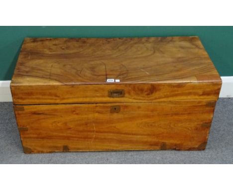 A 19th century brass bound rectangular camphor wood trunk, 94cm wide x 43cm high x 45cm deep.