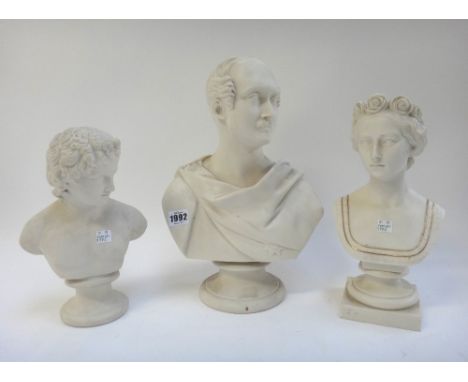 A Worcester W. Kerr &Co parian bust of 'Prince Albert' circa 1855 by E.J Jones (34cm high), a Minton bust impressed 'MARY THO