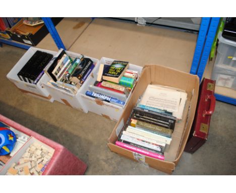 Four boxes of books relating to cookery, sheet music and esoteric together with a briefcase