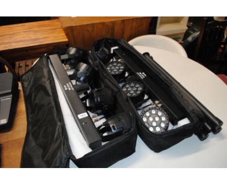 A pair of PB-1214 led par bar lights both in carrying bags with a tripod stand sold as seen 