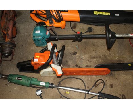A Stihl MS170 petrol chainsaw with chainguard with a Stihl chainsaw blade sharpener
