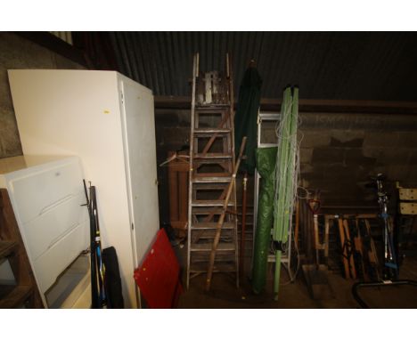 Two wooden folding step ladders 