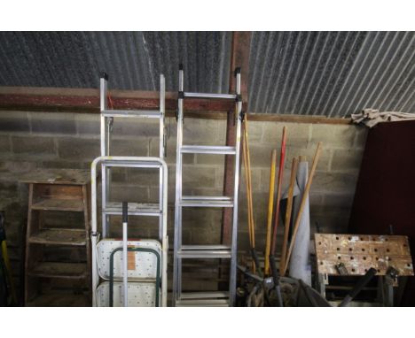 An aluminium Youngman three-way combination folding ladder