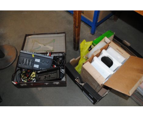 A slide projector with editing machine, microphone etc