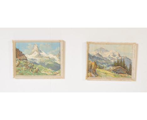 Edo V. Handel-Mazzetti - Two vintage 20th century painted framed prints depicting Alpine landscapes, to include a print Edo V
