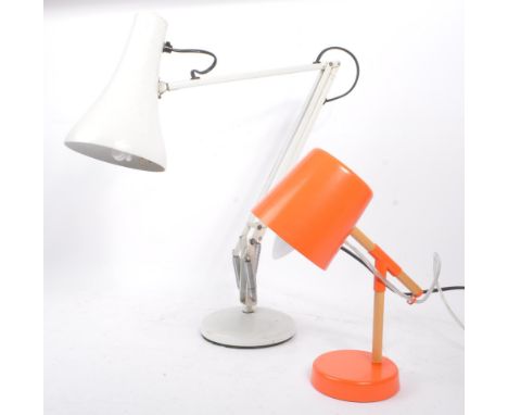 A mid 20th century Herbert Terry manner anglepoise desk lamp, alongside contemporary Habitat example. The anglepoise lamp in 