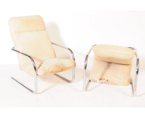British Modern design - A pair of vintage 20th century chrome polished steel &amp; upholstered cantilever easy lounge armchai