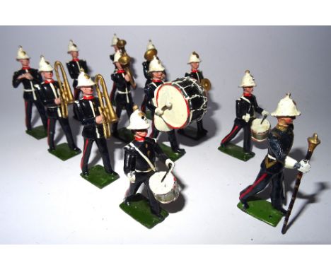 Britains set 1291, Band of the Royal Marines (Condition Good, cymbalist helmet ball missing) 1940 (12)