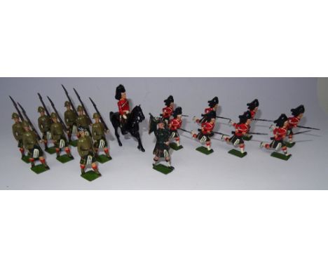 Britains set 1901, Cape Town Highlanders with Officer (Condition Very Good, one bayonet tip missing, officer helmet repainted